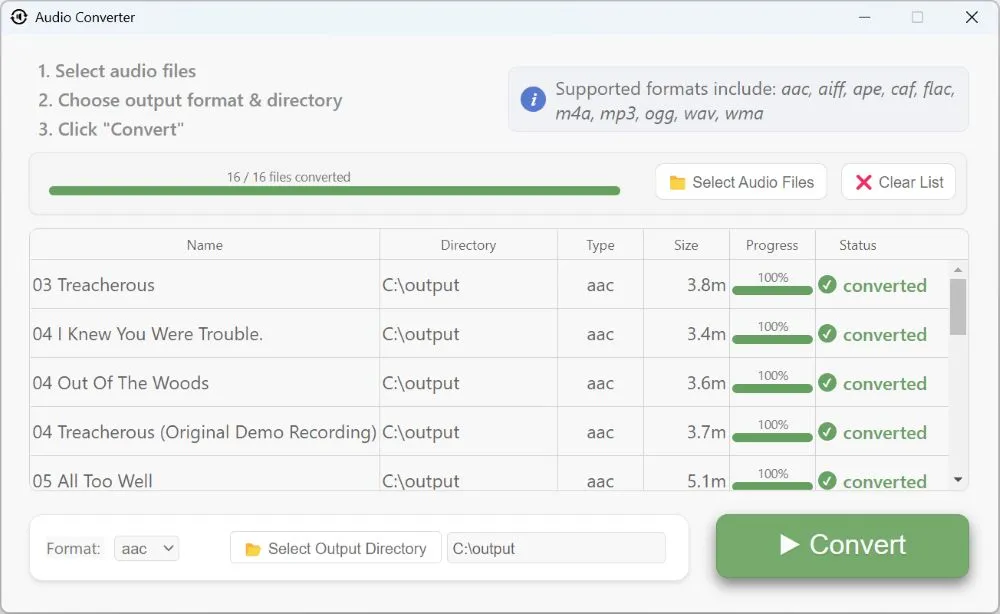 Audio conversion completed successfully and ready to use
